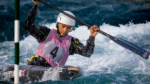 Female slalom athlete in action