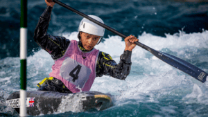 Female slalom athlete in action