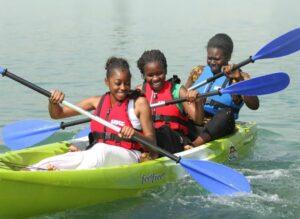 Three girls in a kayak