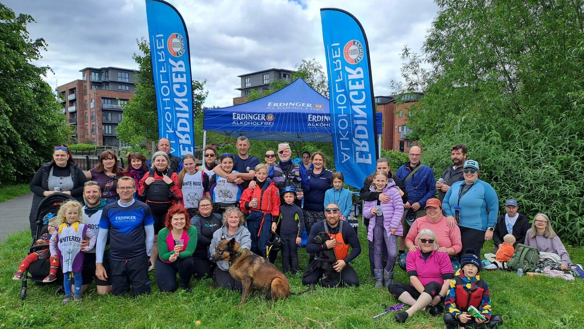 White Rose Canoe Club in front of the Erdinger banner
