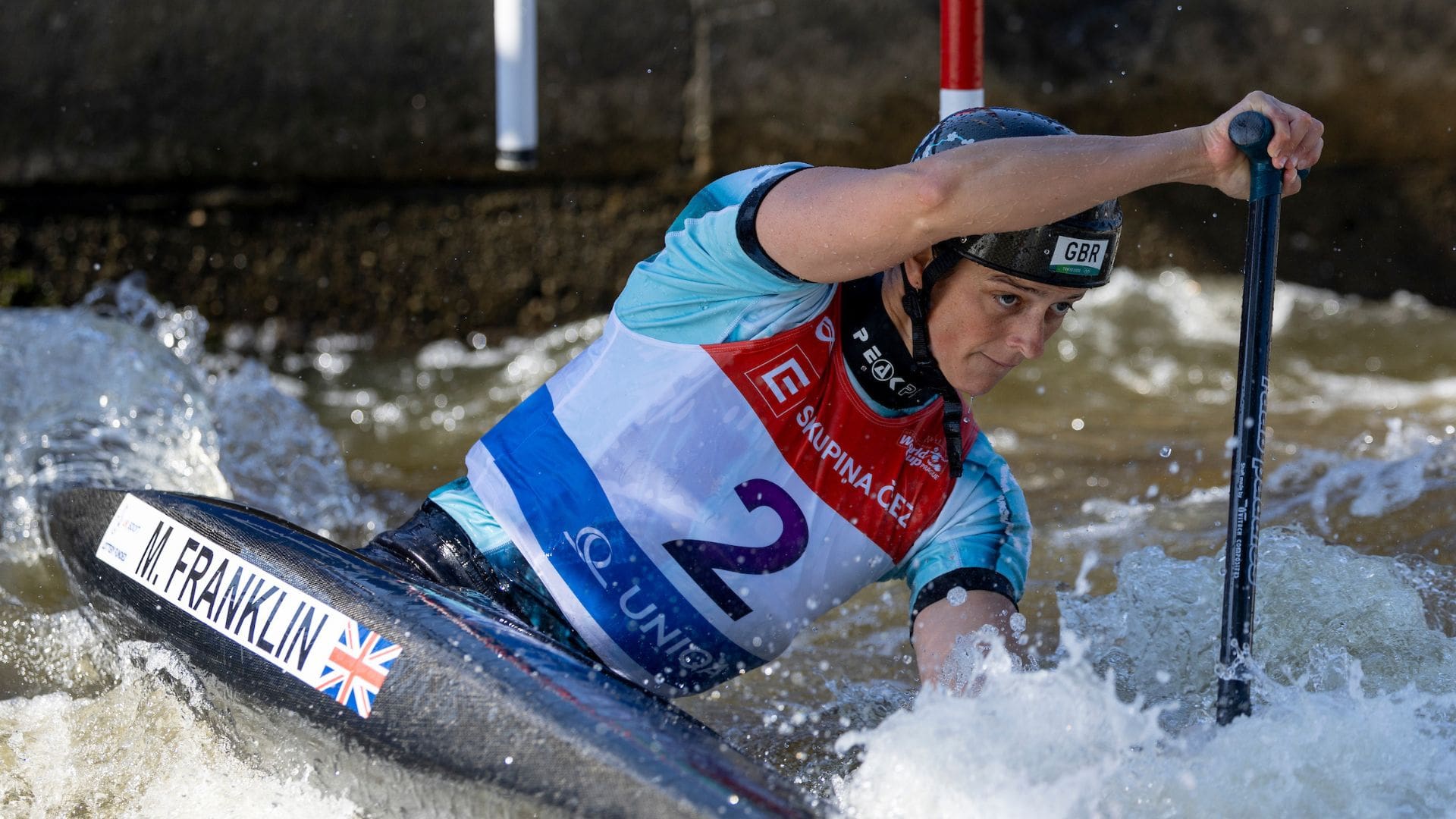 Mallory Franklin races in the C1 at the ICF World Cup in Prague