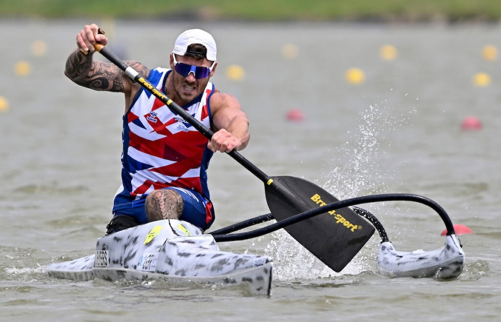 Jack Eyers (GBR) during the Paracanoe World Championships/Canoe Sprint World Cup in Szeged, Hungary.