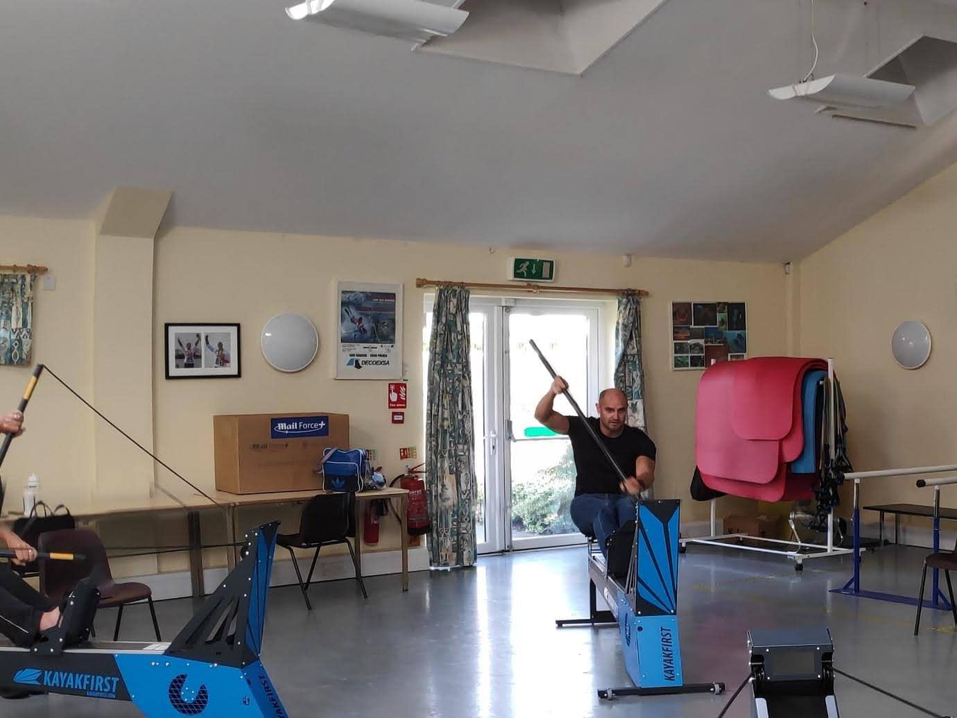 Liam Heath joining in a kayak ergo session with the Samson Centre Kayakers.