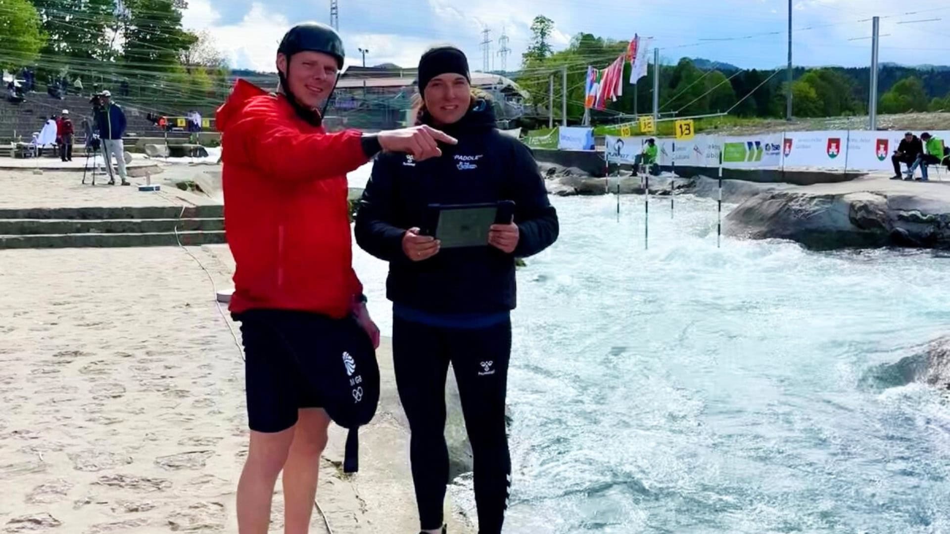 Nathalie Siegrist coaching canoe slalom paddler