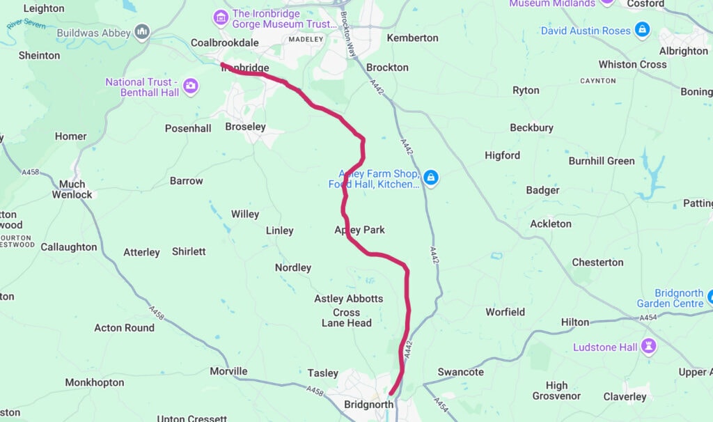 Map of paddle trail from Ironbridge to Bridgnorth