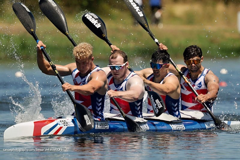 The U23 men's crewboat racing the K4 500m B final in Portugal.