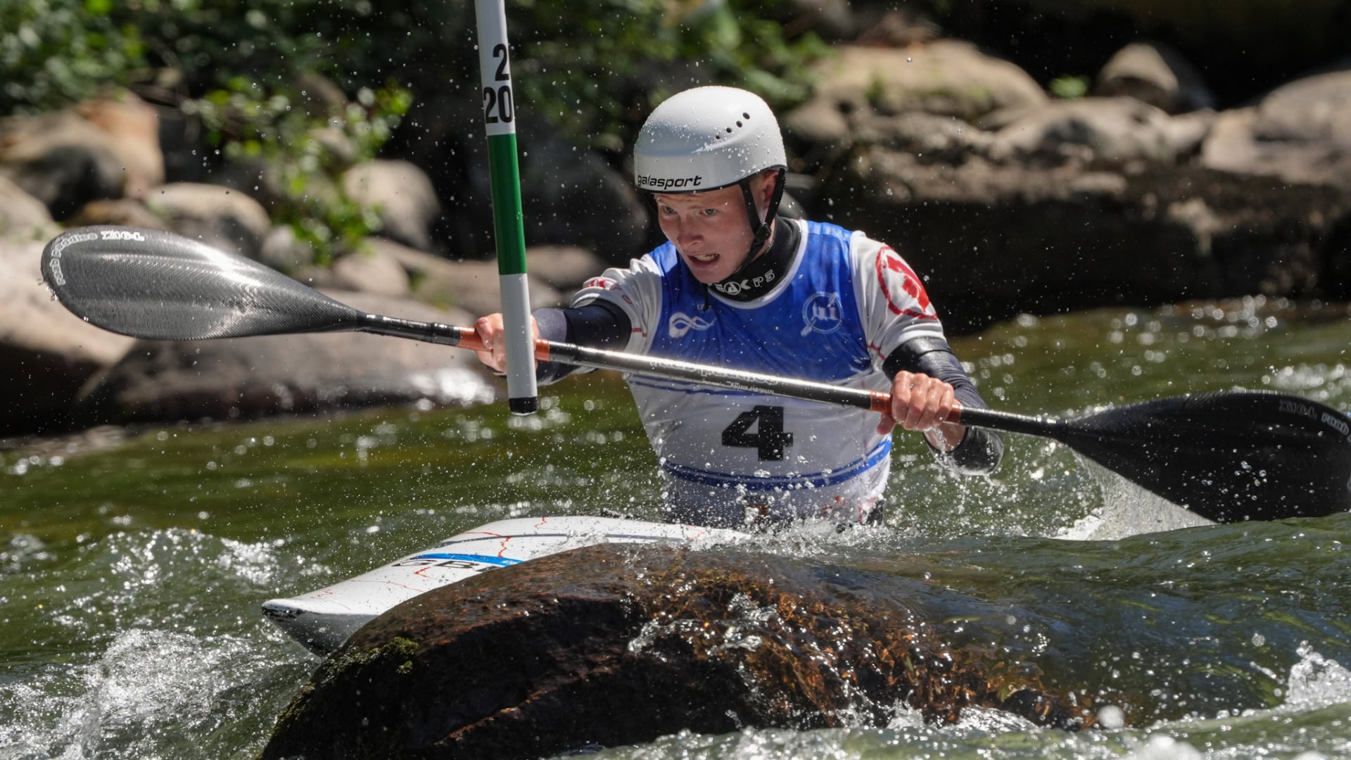 Sam Leaver dominating the kayak cross time trials to achieve gold.