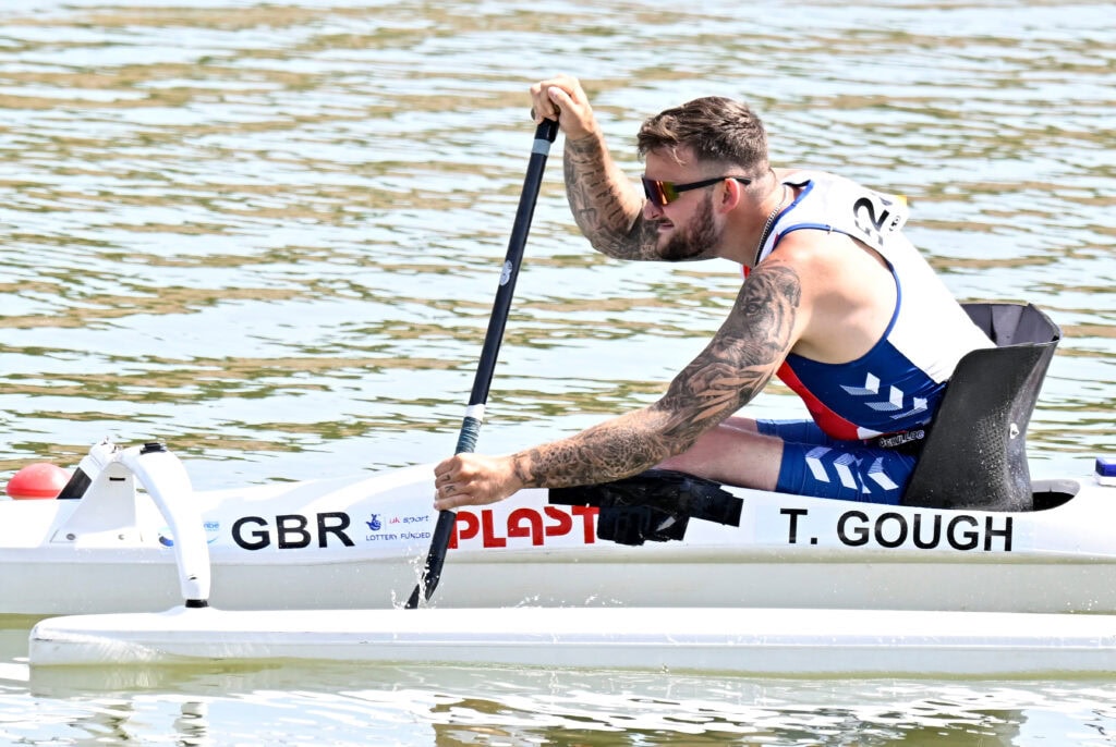Taylor Gough (GBR) in the mens VL1 200m final during the ECA Canoe sprint and Paracanoe European Championships in Recice, Czechia.