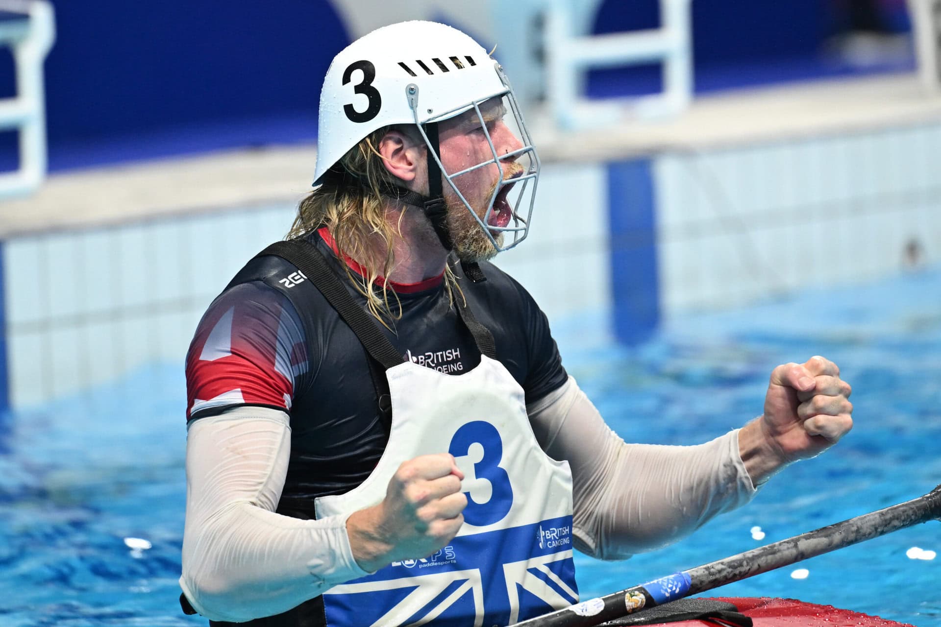 British athlete celebrates win.