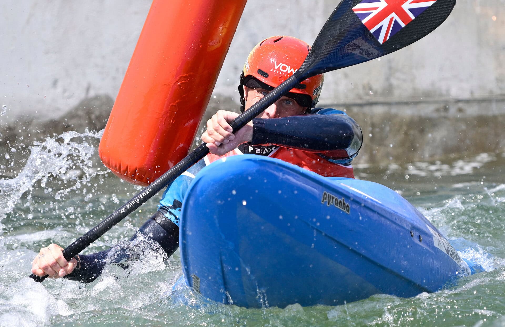 Joe Clarke (GBR) in the mens kayak cross during the 2025 ECA Canoe Slalom European Championships.