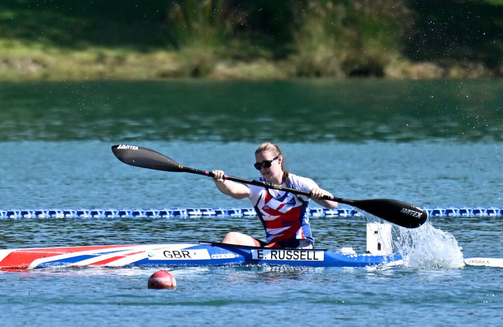 Emma Russell (GBR) in the Womens K1 1,000m during the 2025 Sprint and Para Canoe World Championships at Idroscalo Regatta Course, Italy.