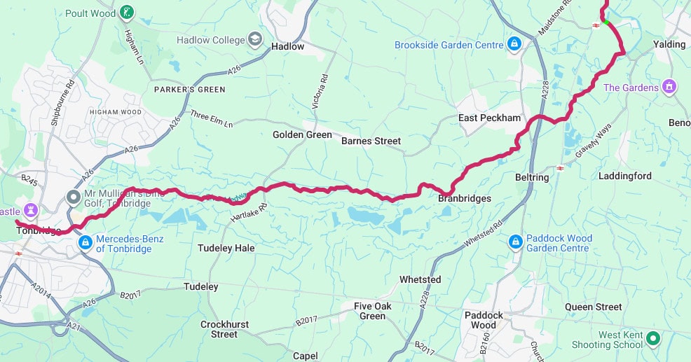 Tonbridge to Yalding map
