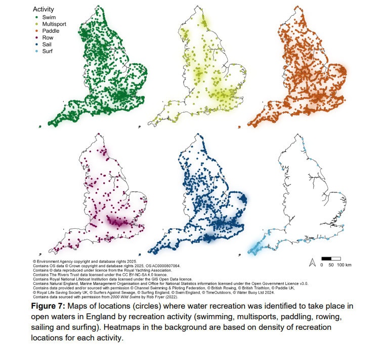 Map showing where water recreation is taking place