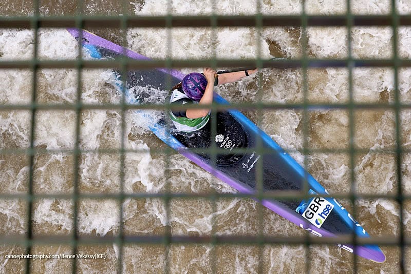 Kim Woods paddling in C1 at World Cup Four in Tacen, Slovenia.