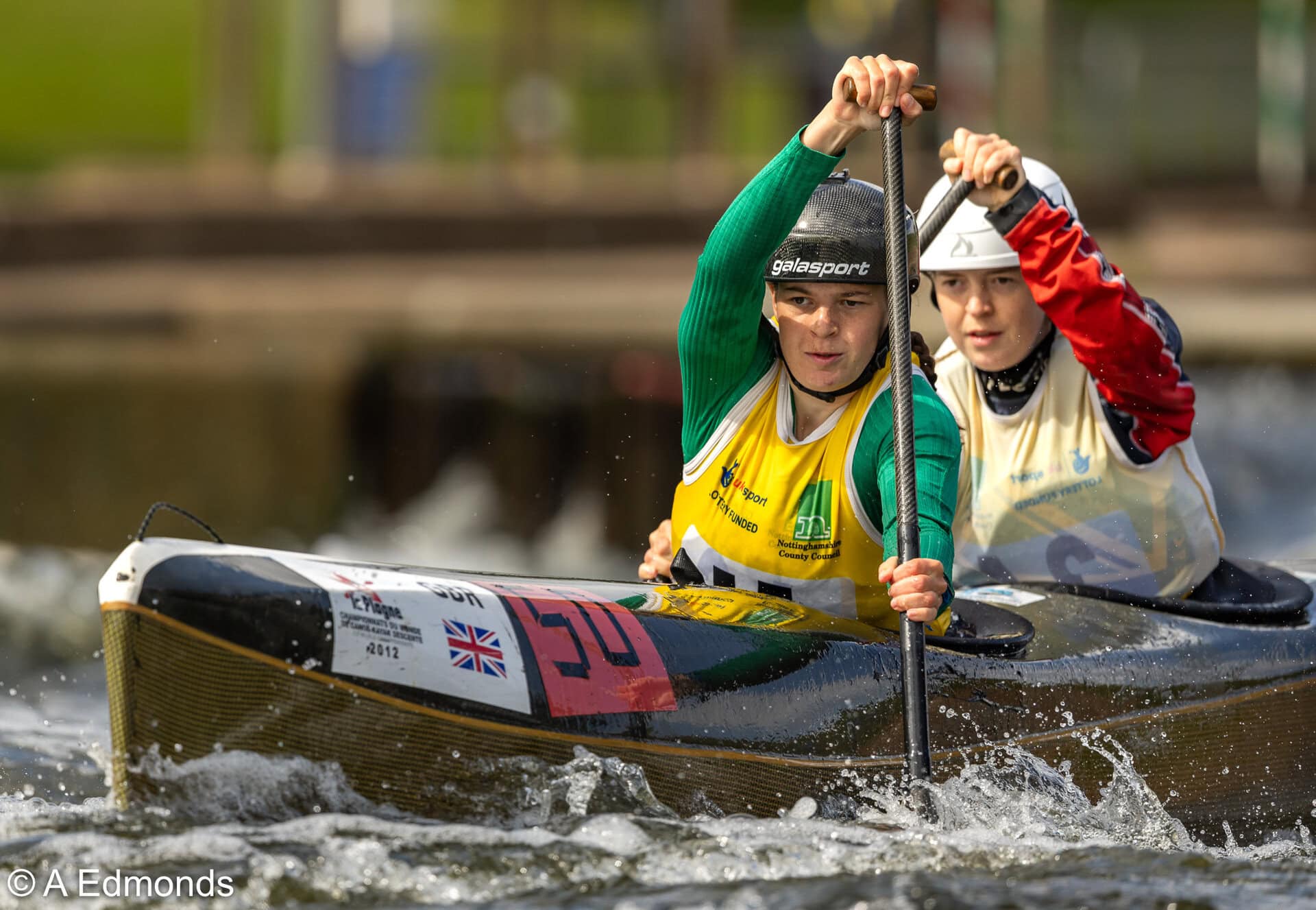 Kerry and Emma Christie canoeing at Holme Pierrepont, Nottingham