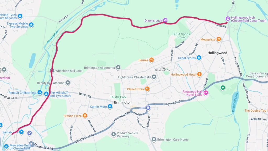 Map of the Hollingwood to Tapton trail