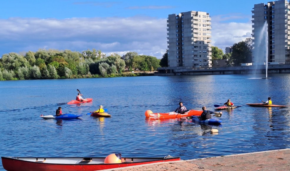Competitors in a kayak race
