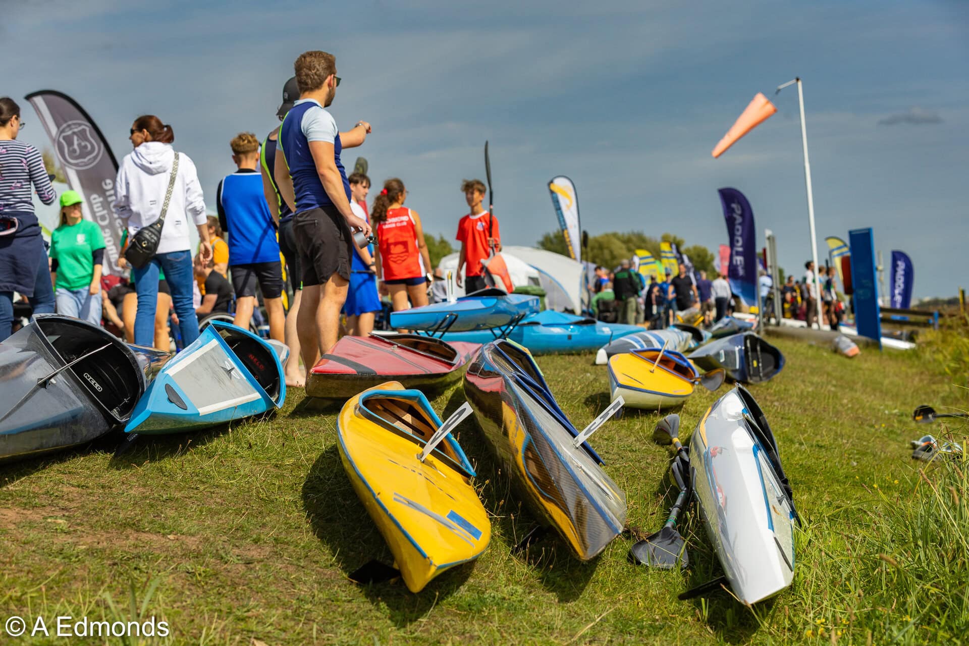 Three canoes lay on the grass at Holme Pierrepont during the September Sprint Regatta.