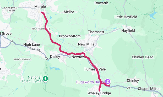 Map of Marple to Whaley Bridge